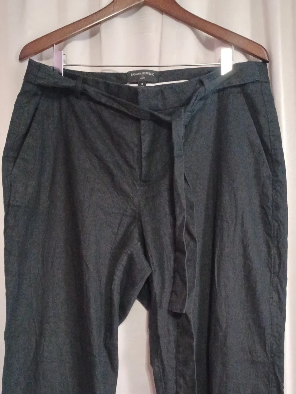 Banana Republic Avery Tie Waist Linen Cotton Blend Ankle Pants Sz 14 Black